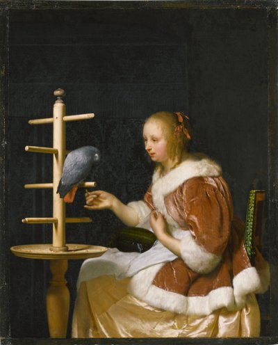 Mladá žena krmí papouška, 1663. od Frans van Mieris the Elder