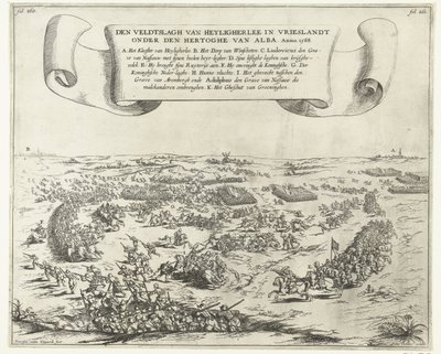 Bitva u Heiligerlee, 1568 Bitva u Heyligherlee ve Vrieslandtu pod vedením vévody z Alby. Anno 1568 (název na objektu) od Frans van den Wijngaerde