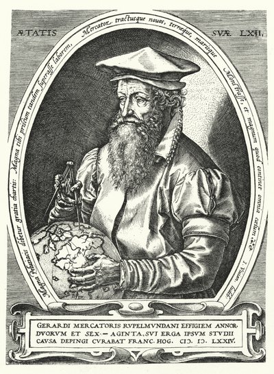 Gerardus Mercator , vlámský kartograf, geograf a kosmograf (rytina) od Franz (after) Hogenberg