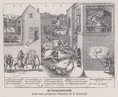 Masakr na den svatého Bartoloměje, Paříž, Francie od Franz (after) Hogenberg