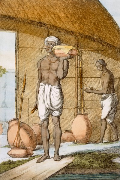 Butter-man, z „Hinduisté nebo popis jejich způsobů, kostýmů a obřadů“, kolem 1808-12 (barevný lept) od Franz Balthazar Solvyns