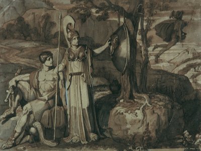 Scéna z legendy o Perseovi: Athéna se štítem Gorgon od Franz Caucig