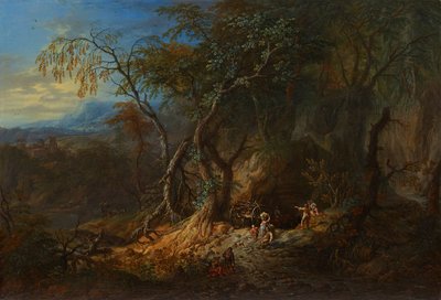 Lesní krajina s otevřeným výhledem vlevo od Franz Christoph Janneck