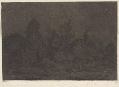 Scéna za měsíčního svitu s postavami před chatou XII Vues de la Normandie (název série) od Franz Edmund Weirotter