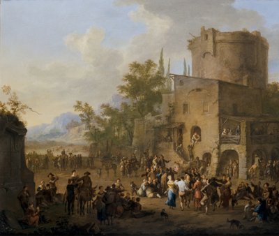 Italské Město Pohled S Figurami Tančícími Saltarello od Franz Ferg