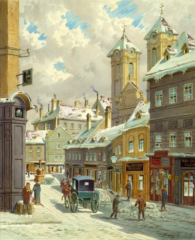 Neustiftgasse ve Vídni s kostelem Ulrichskirche od Franz Gerasch