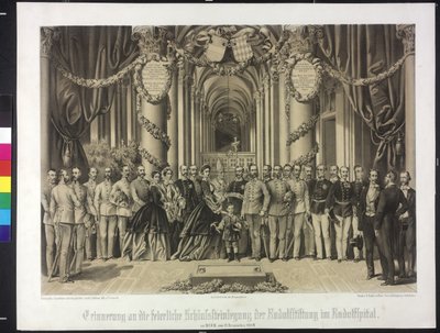 Vzpomínka na slavnostní položení náhrobku Rudolfovy nadace v Rudolfspitalu 1864 (litografie) od Franz Gerasch