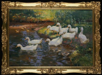 Kachní rodina (kachny s kuřaty na břehu potoka) od Franz Grassel