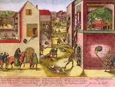 Smrt admirála Gasparda II. de Coligny (1519-72) v době masakru u svatého Bartoloměje v roce 1572 (viz 158612 pro čb) od Franz Hogenberg