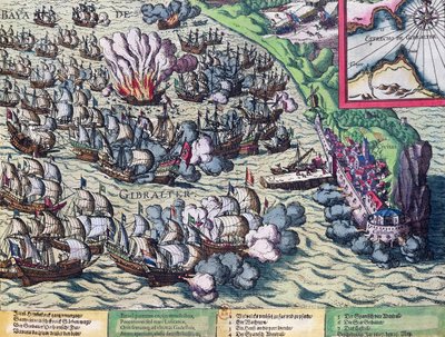 Boj u pobřeží Gibraltaru, vytištěno 25. května 1607 od Franz Hogenberg