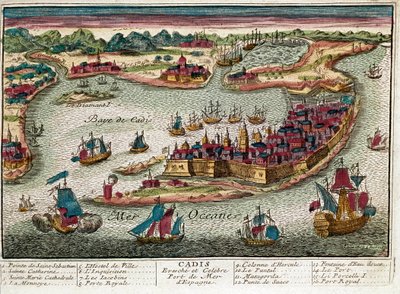 Mapa Cádiz - Španělsko (rytina od Franz Hogenberg
