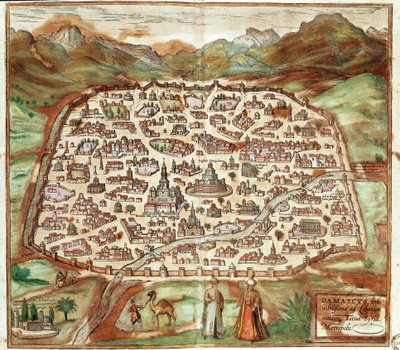 Pohled na Damašek - Sýrie (rytina od Franz Hogenberg