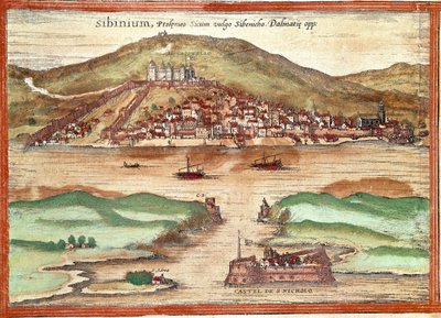 Pohled na Šibenik (rytina od Franz Hogenberg