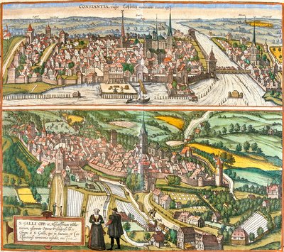 Pohledy na Kostnici (Contantia), Německo a St. Galli (S. Galli), Švýcarsko (lept od Franz Hogenberg