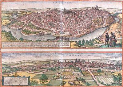 Pohledy na Toledo a Valladolid (Vallisoletum), Španělsko (lept od Franz Hogenberg