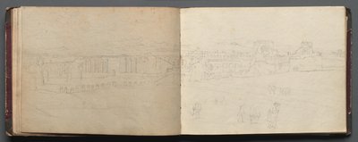 Album s pohledy na Řím a okolí, Krajinářské studie, strana 08b a 09 a: Panoramatický pohled na Řím od Franz Johann Heinrich Nadorp