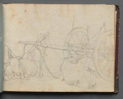 Album s Pohledy na Řím a okolí, Krajinářské studie, strana 37a: Voli a vůz od Franz Johann Heinrich Nadorp
