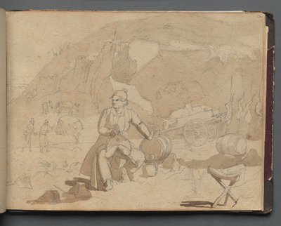 Album s Pohledy na Řím a okolí, Krajinářské studie, strana 39a: Figura v krajině. od Franz Johann Heinrich Nadorp