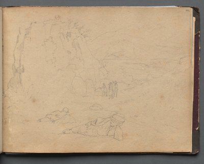 Album s Pohledy na Řím a okolí, Krajinářské studie, strana 44a: Postavy v krajině. od Franz Johann Heinrich Nadorp