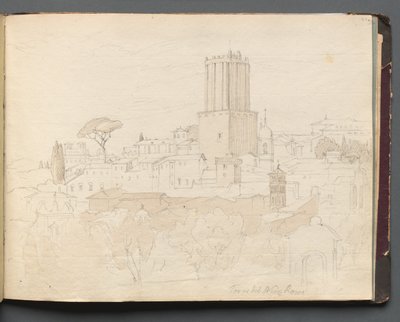 Album s pohledy na Řím a okolí, Krajinářské studie, strana 47a: "Torre del Nero, Řím" od Franz Johann Heinrich Nadorp