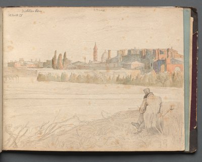 Album s pohledy na Řím a okolí, Krajinářské studie, strana 48a: Římský panoramatický pohled od Franz Johann Heinrich Nadorp
