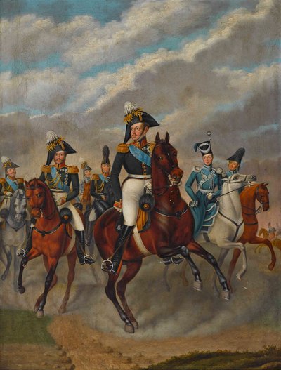 Ruský car Mikuláš I. s carevičem Alexandrem a jeho družinou. od Franz Krüger