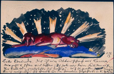 "Altarschaf aus Lana", Franz Marc aus Sindelsdorf an Gabriele Münter in München: Postkarte, Poststempel 11.04.1913 od Franz Marc