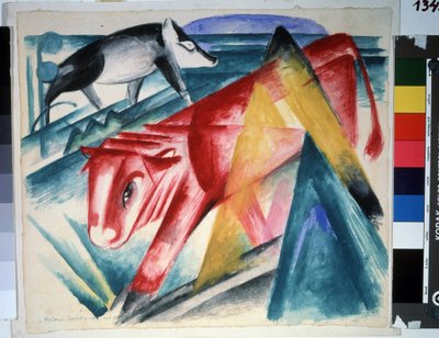 ""Zvířata"" (Zvířata) Kráva a kanec. Akvarel od Franze Marca (1880-1916) (expresionismus) 1913. Rozměr 39x45 cm Puškinovo muzeum, Moskva od Franz Marc
