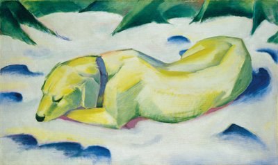 Pes ležící ve sněhu, kolem roku 1911 (olej na plátně) od Franz Marc