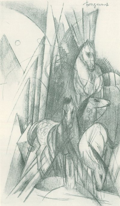 Kompozice koní a abstraktních tvarů od Franz Marc