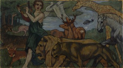 Orfeus mezi zvířaty, návrh na gobelín od Franz Marc