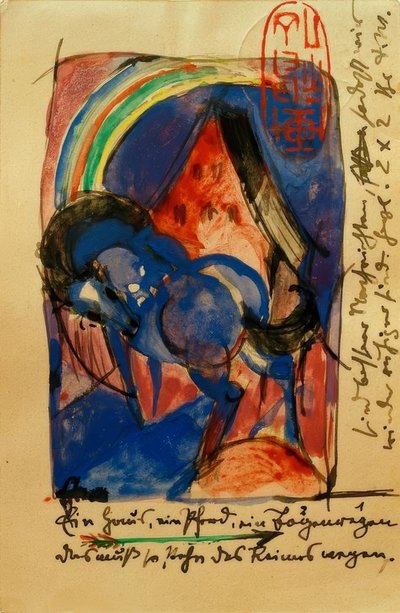 Kůň a dům s duhou od Franz Marc
