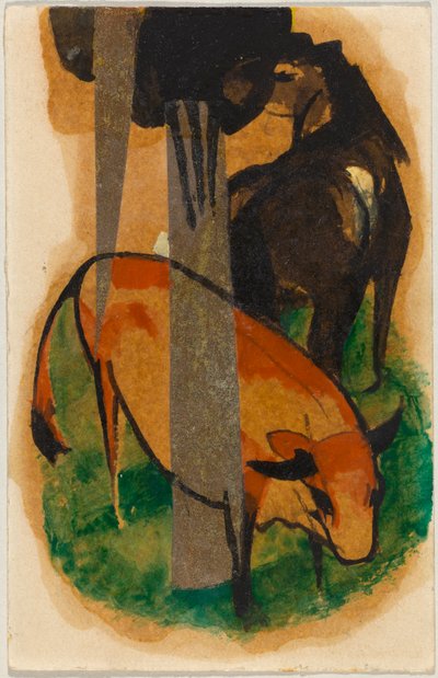 Rotes Pferd und gelbes Rind, Postkarte aus Sindelsdorf an Alfred Kubin od Franz Marc