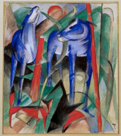 Stvoření koní (tři mýtická zvířata) od Franz Marc