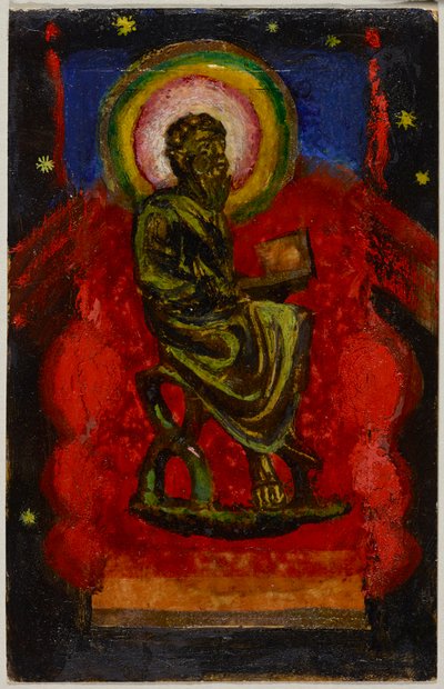 Sitzender Heiliger (Byzantinischer Heiliger), Postkarte aus Sindelsdorf an Wassily Kandinsky in München od Franz Marc