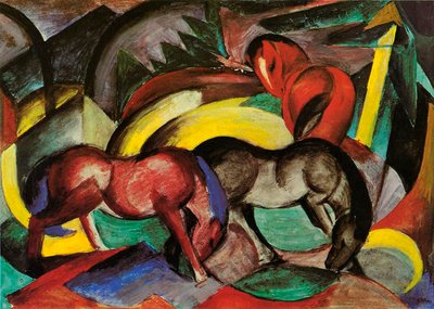 Tři koně, 1912 (kombinovaná média na papíře) od Franz Marc