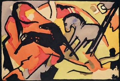Dva koně, 191112 (indický inkoust a wc na papíře) od Franz Marc