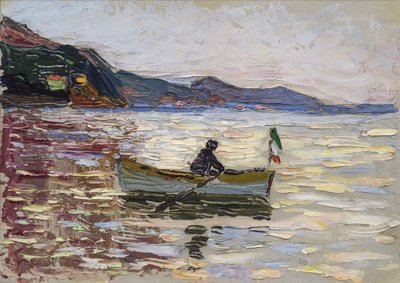 ""Vue sur Rapallo avec bateau sur la mer"" (Rapallo Boat On The Sea) Peinture de Vassily Kandinsky (ou Wassily Kandinski nebo Kandinskij od Franz Marc