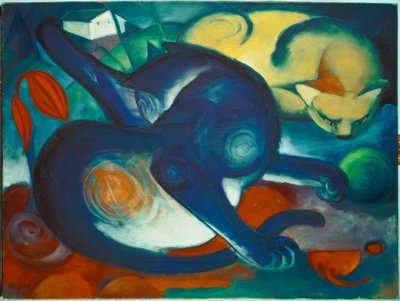 Dvě kočky, modrá a žlutá od Franz Marc
