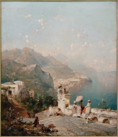 Elegantní dámy mají výhled na záliv Salerno od Franz Richard Unterberger