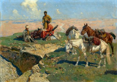 Zastavení kavkazských válečníků - obraz Franze Roubauda (1856-1928) od Franz Roubaud
