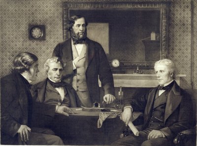 Michael Faraday (1791-1867) odmítající předsednictví Královské společnosti v roce 1858 po malbě Edwarda A. Armitage (1817-96) (hlubotisk) od Franz Seraph Hanfstaengel