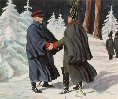 Jednání mezi Yorckem a ruským generálem Diebitschem, 25. prosince 1812 (barevná litografie) od Franz Stassen