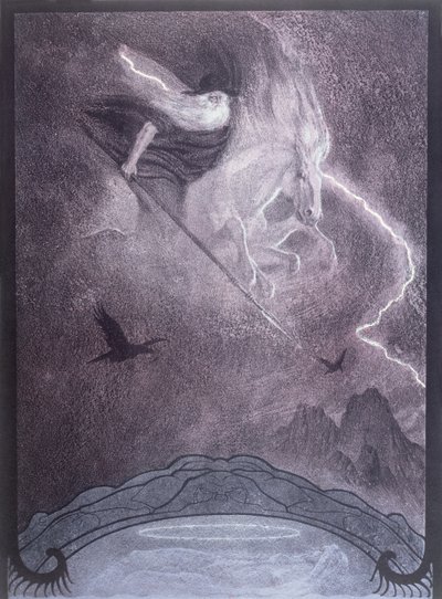 Odin, ilustrace k Prstenu Niebelungů od Richarda Wagnera (1813-83), kolem roku 1914 (barevné lito) od Franz Stassen