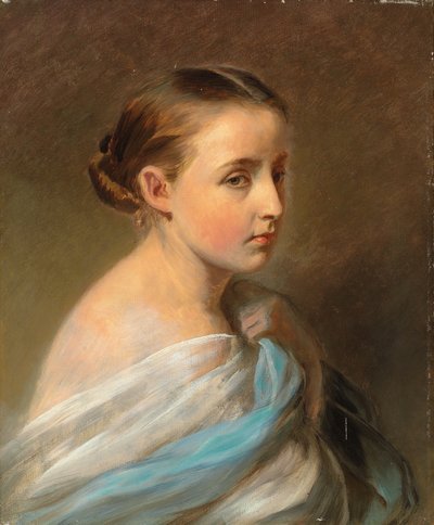 Portrét dívky, hlava a ramena, zahalená v modrobílém obalu, c.1850 od Franz Xaver Winterhalter