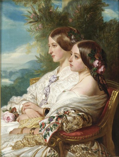 Královna Viktorie a její sestřenice, vévodkyně z Nemours, 1852 od Franz Xaver Winterhalter