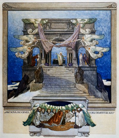 Und neue Nachkommenschaft steigt vom Himmel herab, Fegefeuer, Gesang XXII, Göttliche Komödie von Dante Alighieri, Illustration von Franz von Bayros von Franz von  Bayros