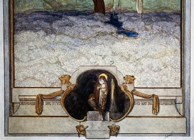 Als ich nahe dem gesegneten Ufer war, hörte ich "Asperges me" so süß gesungen, dass ich es nicht erinnern, geschweige denn schreiben kann, Fegefeuer, Gesang XXXI, Göttliche Komödie von Dante Alighieri, Illustration von Franz von Bayros von Franz von  Bayros