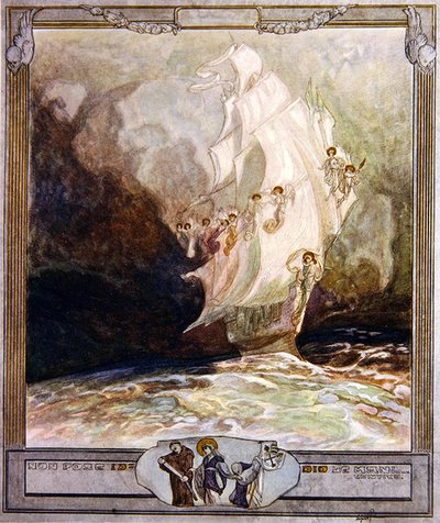 Ilustrace z Dantesova božská komedie, ráj, Canto XXVII, 1921 (wc na papíře) od Franz von Bayros