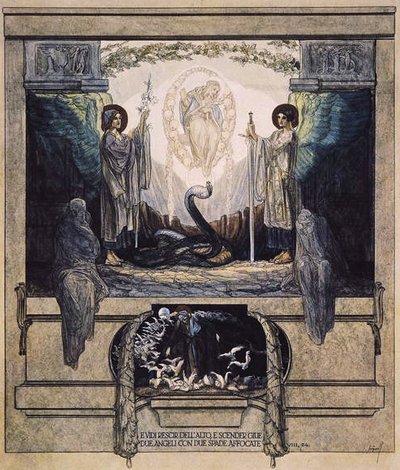 Ilustrace z Dantovy Božské komedie, Očistec, Canto VIII: 24, 1921 (wc na papíře) od Franz von Bayros